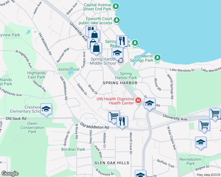 map of restaurants, bars, coffee shops, grocery stores, and more near 40 Craig Avenue in Madison