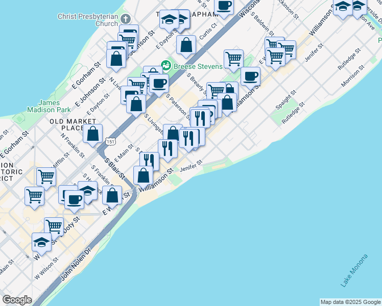 map of restaurants, bars, coffee shops, grocery stores, and more near 811 Williamson Street in Madison