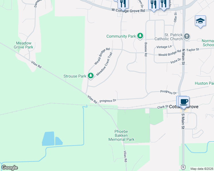 map of restaurants, bars, coffee shops, grocery stores, and more near 310 Southing Grange in Cottage Grove