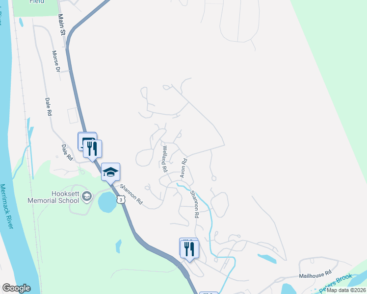 map of restaurants, bars, coffee shops, grocery stores, and more near 182 Buckingham in Hooksett