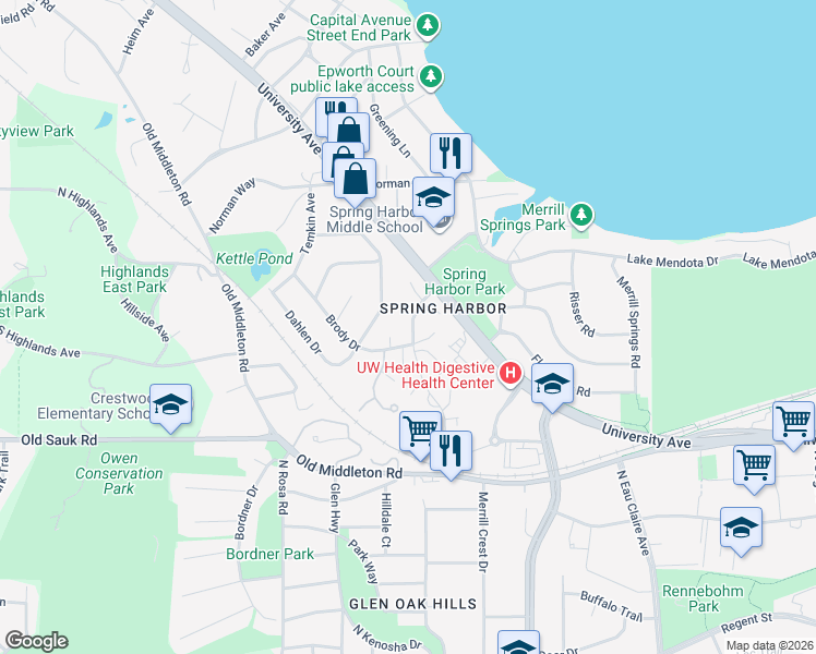 map of restaurants, bars, coffee shops, grocery stores, and more near 40 Craig Avenue in Madison