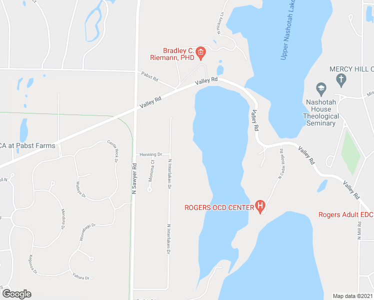 map of restaurants, bars, coffee shops, grocery stores, and more near 3232 North Interlaken Drive in Oconomowoc