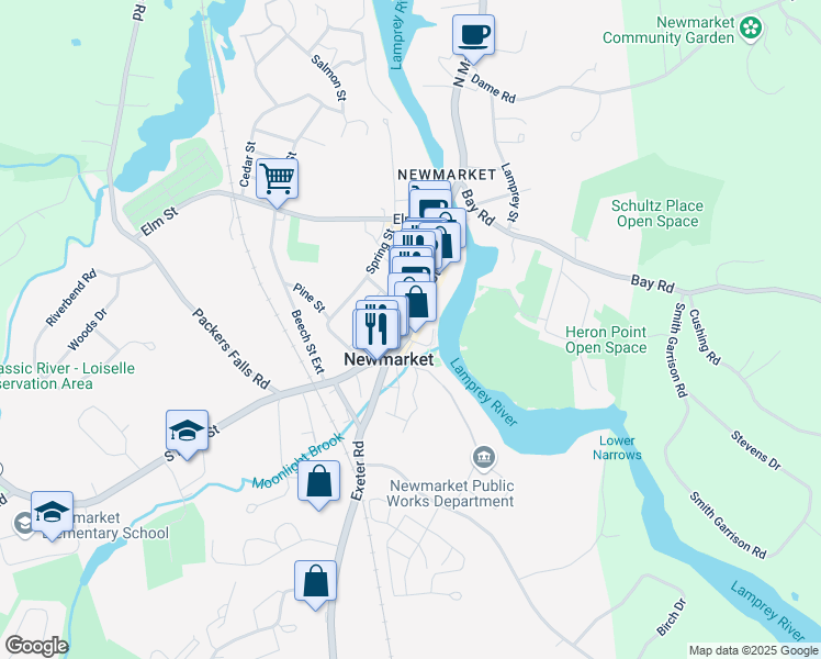 map of restaurants, bars, coffee shops, grocery stores, and more near 137 Main Street in Newmarket