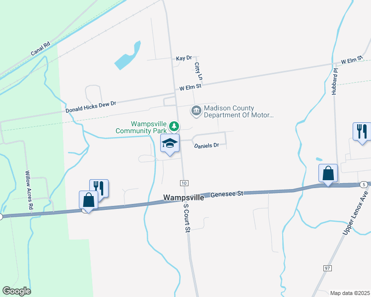 map of restaurants, bars, coffee shops, grocery stores, and more near 122 North Court Street in Canastota