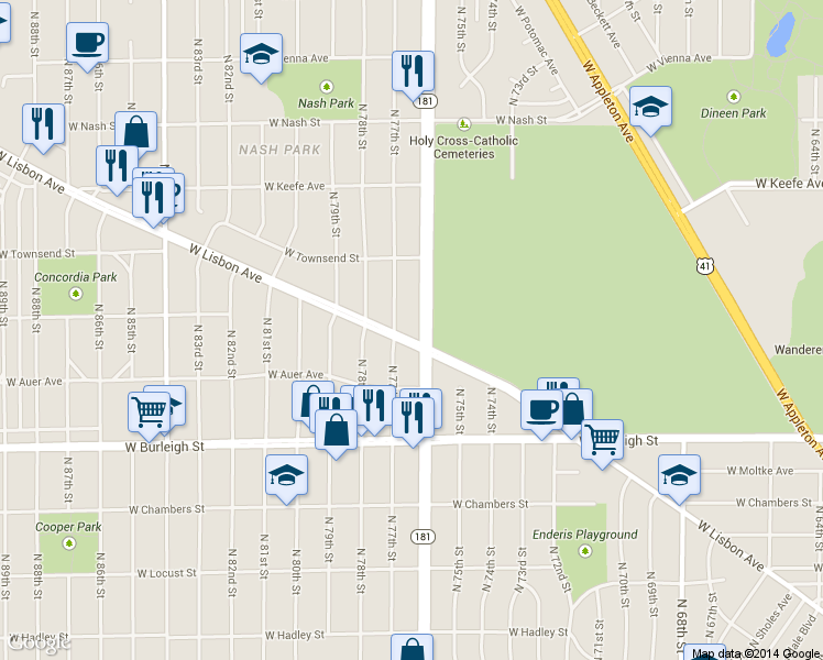 map of restaurants, bars, coffee shops, grocery stores, and more near 7602 W Lisbon Ave in Milwaukee
