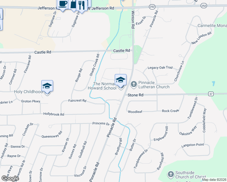 map of restaurants, bars, coffee shops, grocery stores, and more near 210 Lysander Drive in Rochester