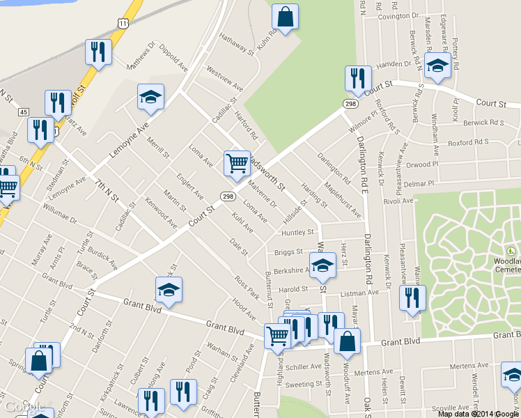 map of restaurants, bars, coffee shops, grocery stores, and more near 140 Loma Ave in Syracuse
