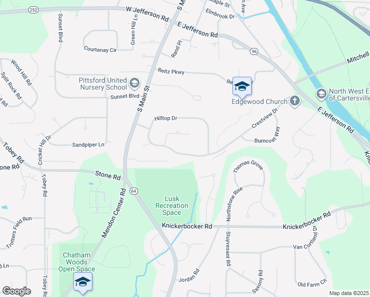 map of restaurants, bars, coffee shops, grocery stores, and more near 21 Crestview Dr in Pittsford