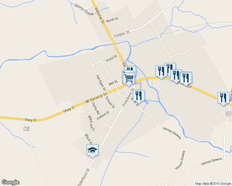 map of restaurants, bars, coffee shops, grocery stores, and more near 5224 West Seneca Street in Vernon