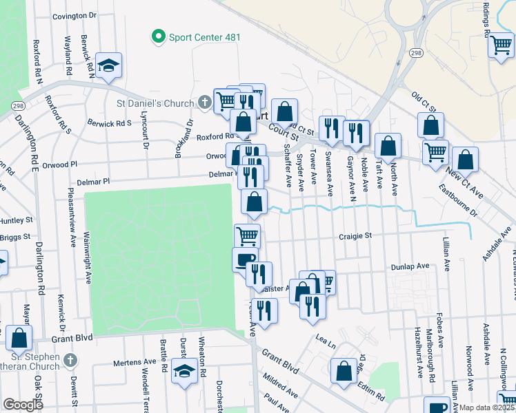 map of restaurants, bars, coffee shops, grocery stores, and more near 2011 Teall Avenue in Syracuse