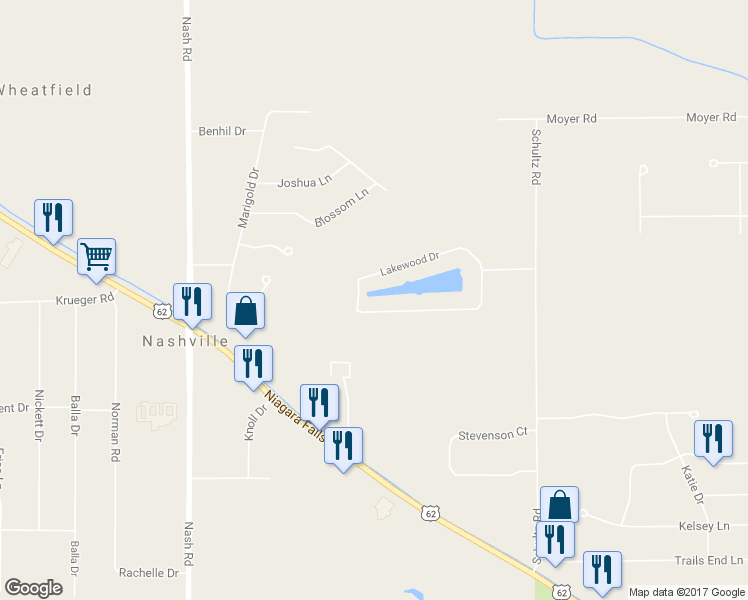 map of restaurants, bars, coffee shops, grocery stores, and more near 3401 Ashwood Drive in North Tonawanda