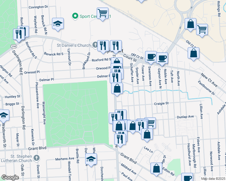 map of restaurants, bars, coffee shops, grocery stores, and more near 2011 Teall Avenue in Syracuse