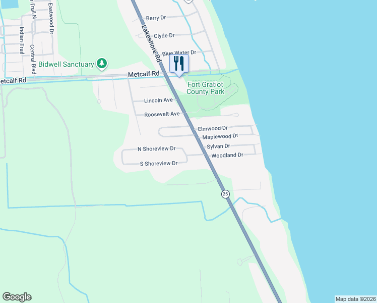 map of restaurants, bars, coffee shops, grocery stores, and more near 3200 North Shoreview Drive in Fort Gratiot Township