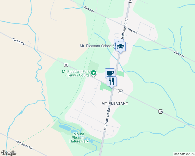 map of restaurants, bars, coffee shops, grocery stores, and more near 545 Regional Road 26 in Brant