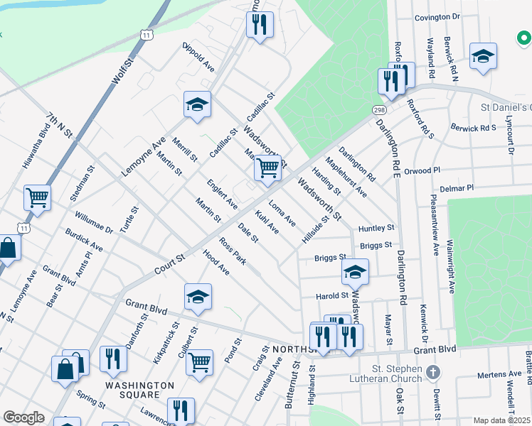 map of restaurants, bars, coffee shops, grocery stores, and more near 172 Kuhl Avenue in Syracuse