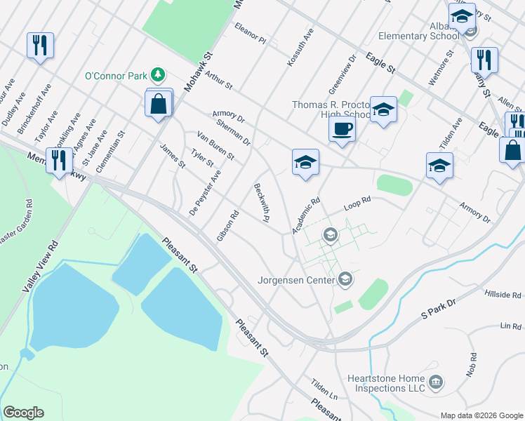 map of restaurants, bars, coffee shops, grocery stores, and more near 1013 Beckwith Place in Utica