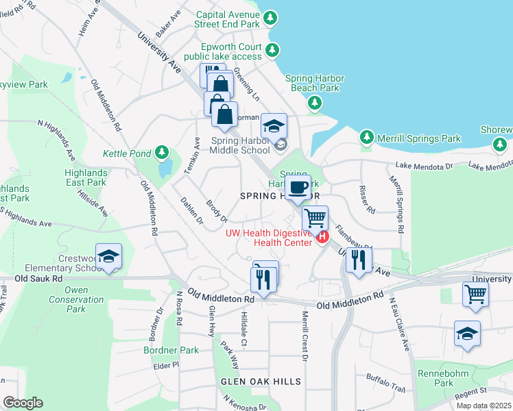 map of restaurants, bars, coffee shops, grocery stores, and more near 40 Craig Avenue in Madison
