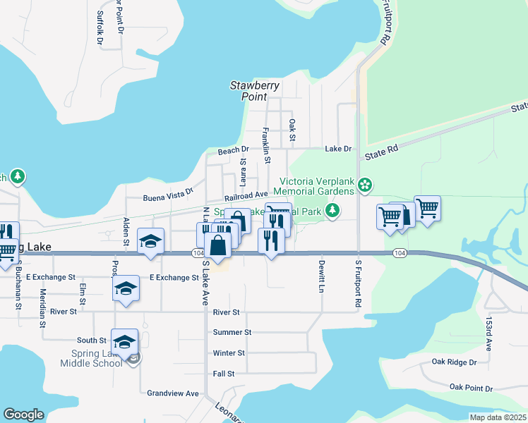 map of restaurants, bars, coffee shops, grocery stores, and more near 623 Parkview Avenue in Spring Lake