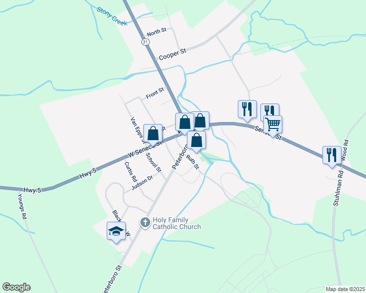map of restaurants, bars, coffee shops, grocery stores, and more near 4441 Peterboro Street in Vernon