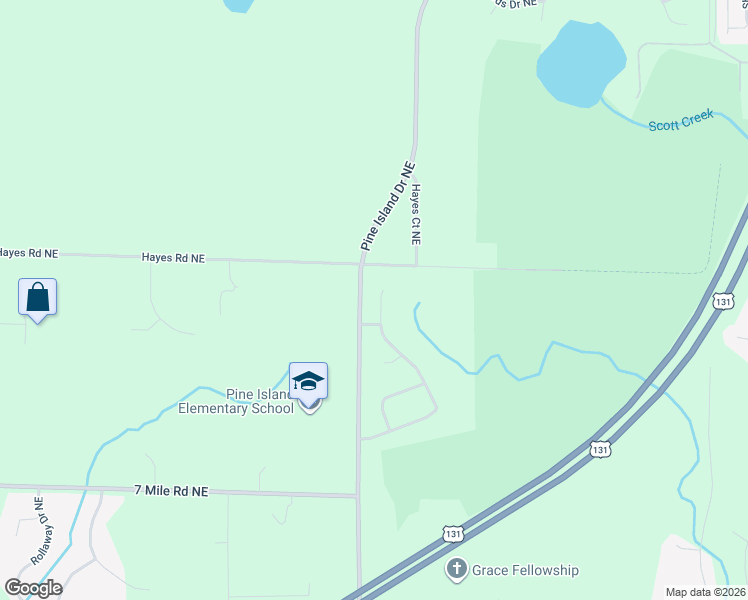 map of restaurants, bars, coffee shops, grocery stores, and more near 861 Scott View Drive Northeast in Comstock Park