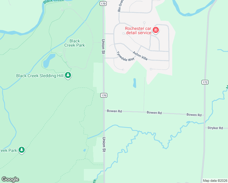 map of restaurants, bars, coffee shops, grocery stores, and more near 3876 Union Street in North Chili