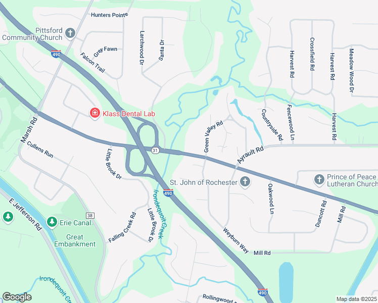 map of restaurants, bars, coffee shops, grocery stores, and more near 5800 Palmyra Road in Pittsford