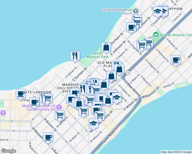 map of restaurants, bars, coffee shops, grocery stores, and more near in Madison