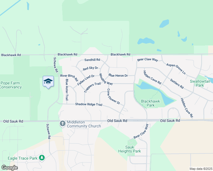 map of restaurants, bars, coffee shops, grocery stores, and more near 938 Winding Way in Middleton