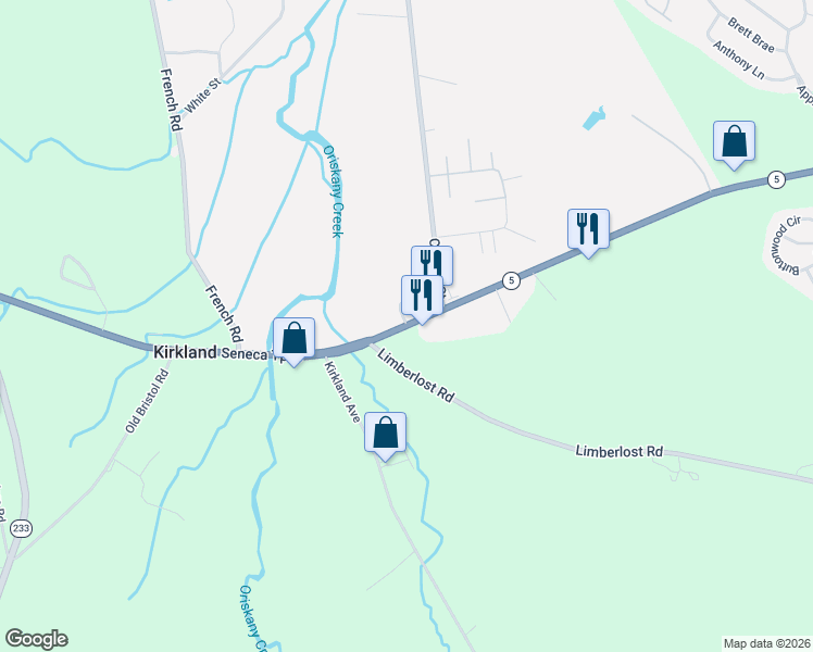 map of restaurants, bars, coffee shops, grocery stores, and more near Rte 5 in Oneida