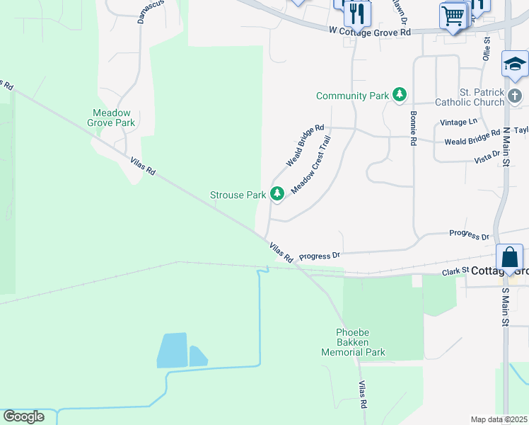 map of restaurants, bars, coffee shops, grocery stores, and more near 740 Weald Bridge Road in Cottage Grove
