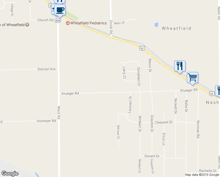 map of restaurants, bars, coffee shops, grocery stores, and more near 2985 Krueger Road in North Tonawanda