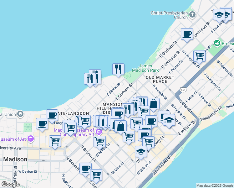 map of restaurants, bars, coffee shops, grocery stores, and more near in Madison