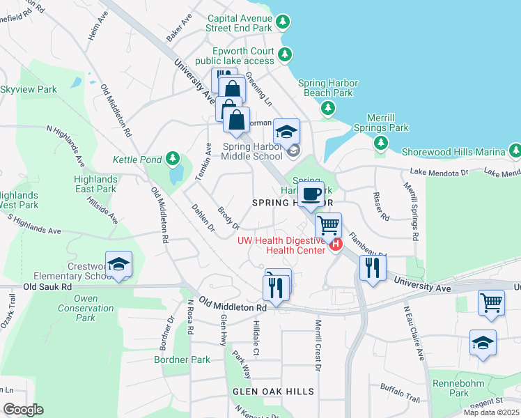 map of restaurants, bars, coffee shops, grocery stores, and more near 40 Craig Avenue in Madison