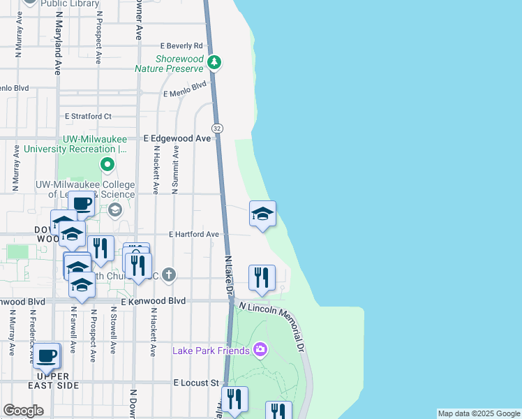 map of restaurants, bars, coffee shops, grocery stores, and more near 3061 East Newport Court in Milwaukee