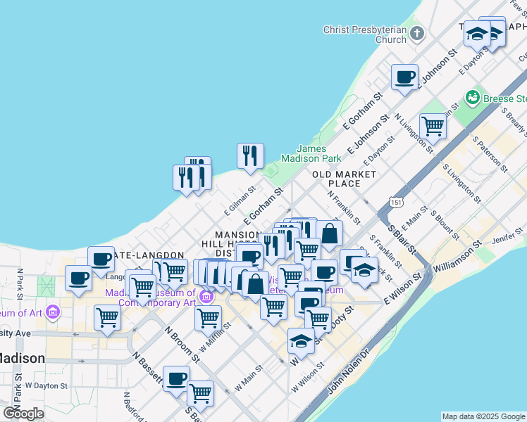 map of restaurants, bars, coffee shops, grocery stores, and more near in Madison