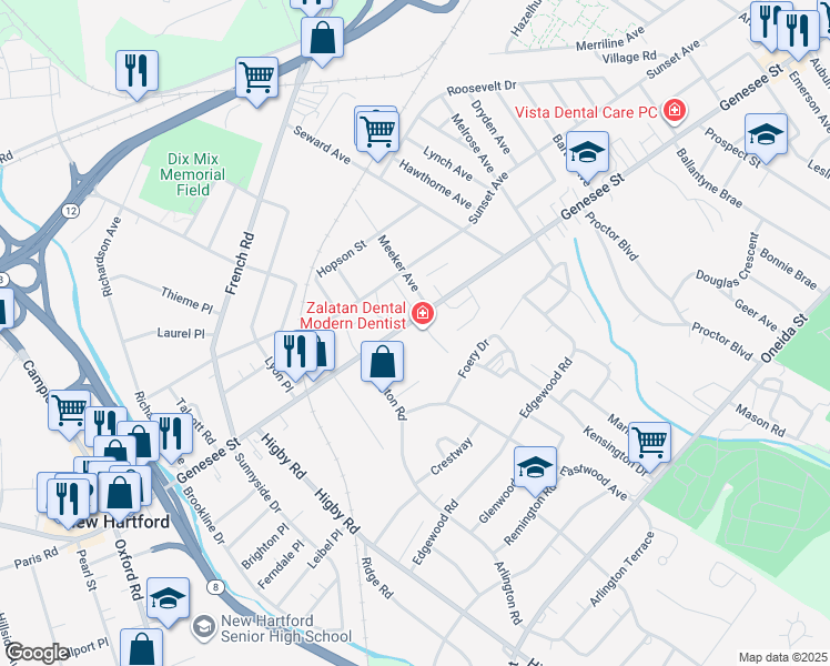 map of restaurants, bars, coffee shops, grocery stores, and more near 2609 Genesee Street in Utica