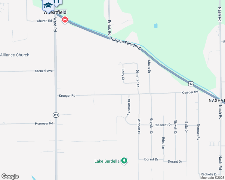 map of restaurants, bars, coffee shops, grocery stores, and more near 2985 Krueger Road in North Tonawanda