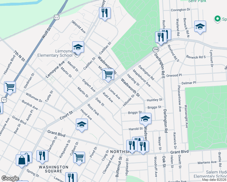 map of restaurants, bars, coffee shops, grocery stores, and more near 172 Kuhl Avenue in Syracuse