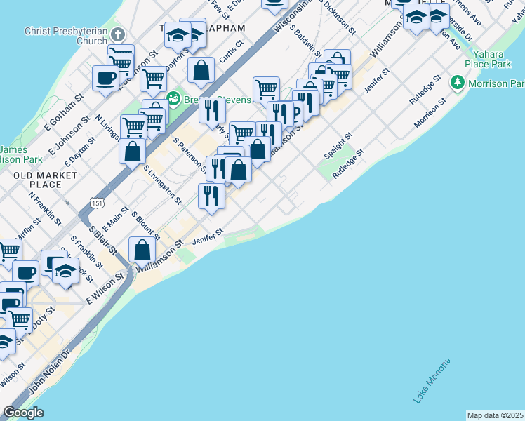 map of restaurants, bars, coffee shops, grocery stores, and more near 921 Spaight Street in Madison