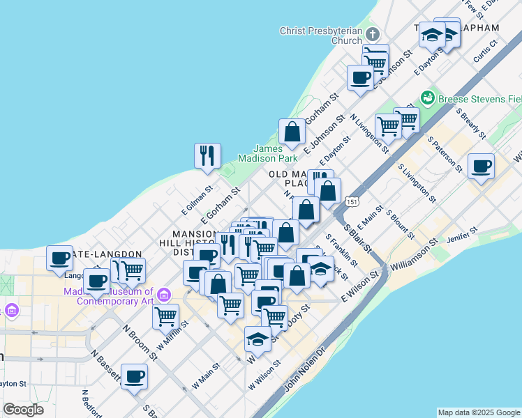 map of restaurants, bars, coffee shops, grocery stores, and more near in Madison