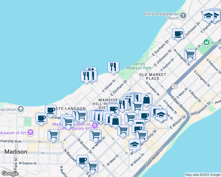 map of restaurants, bars, coffee shops, grocery stores, and more near in Madison