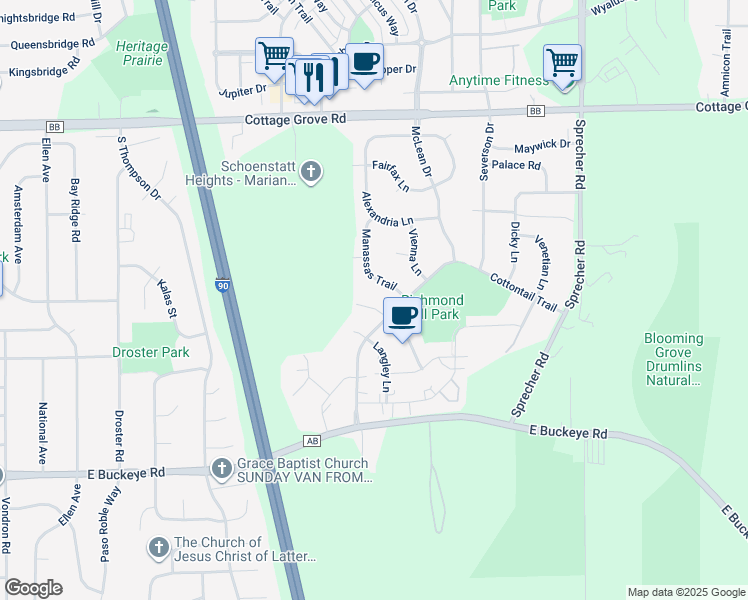 map of restaurants, bars, coffee shops, grocery stores, and more near 1409 Lynchburg Trail in Madison