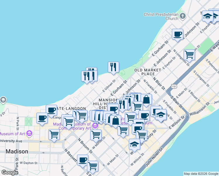 map of restaurants, bars, coffee shops, grocery stores, and more near in Madison