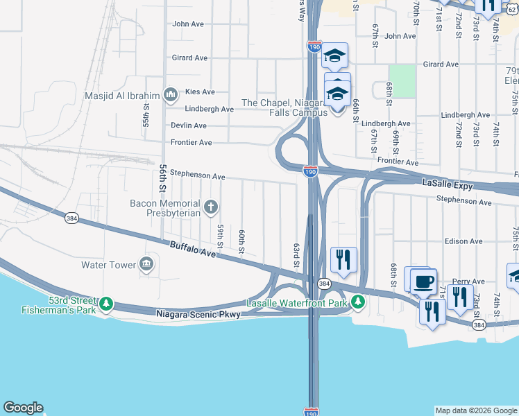 map of restaurants, bars, coffee shops, grocery stores, and more near 194 61st Street in Niagara Falls