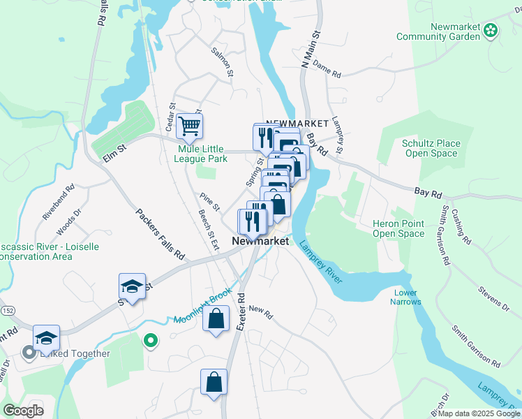 map of restaurants, bars, coffee shops, grocery stores, and more near 7 Church Street in Newmarket