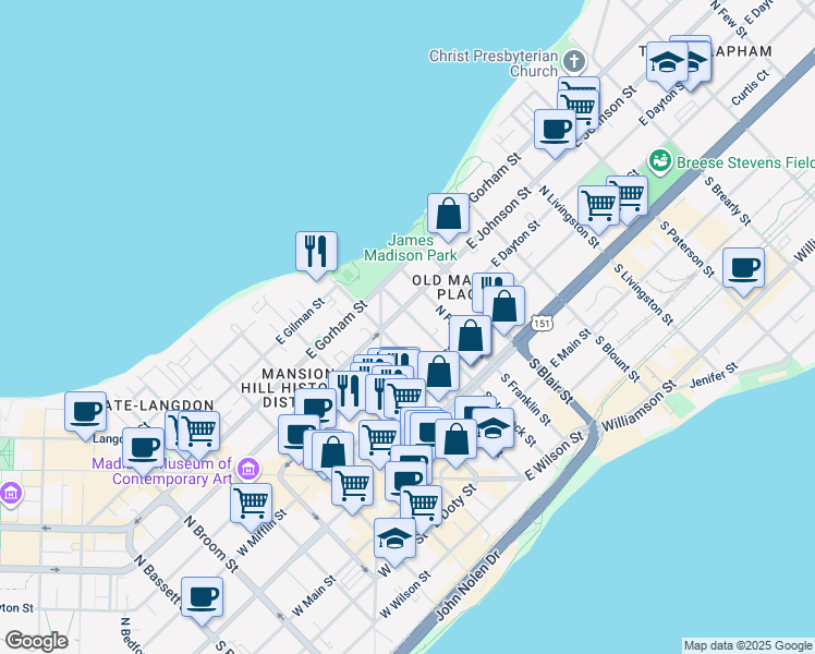 map of restaurants, bars, coffee shops, grocery stores, and more near in Madison