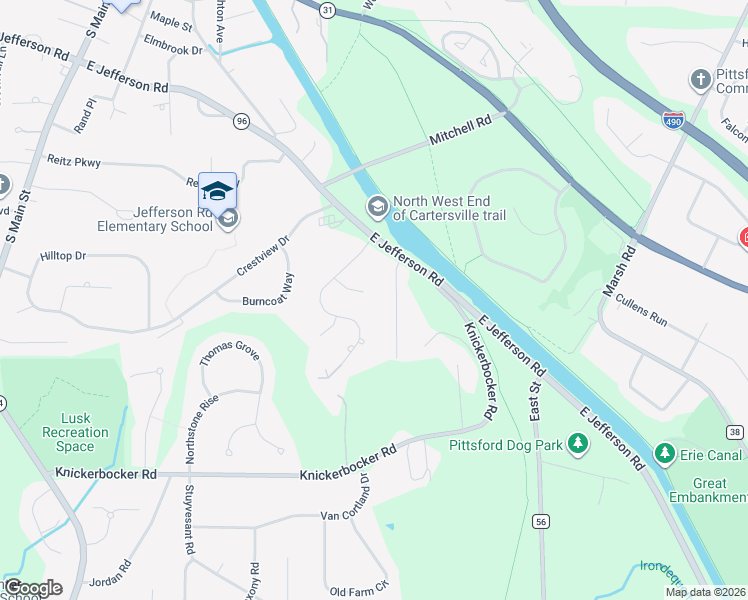 map of restaurants, bars, coffee shops, grocery stores, and more near 15 Rustic Pines in Pittsford