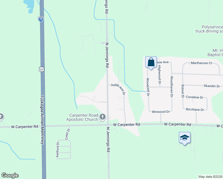 map of restaurants, bars, coffee shops, grocery stores, and more near 5111 Killian Court in Flint