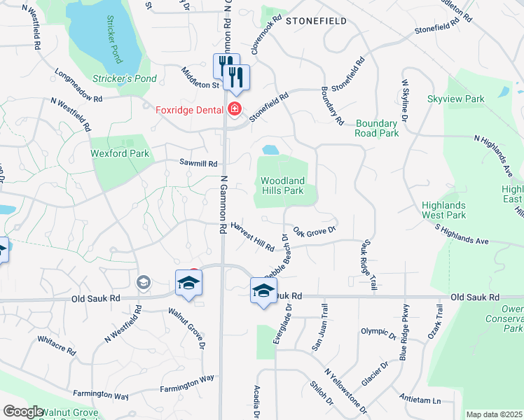 map of restaurants, bars, coffee shops, grocery stores, and more near 17 Pinehurst Circle in Madison