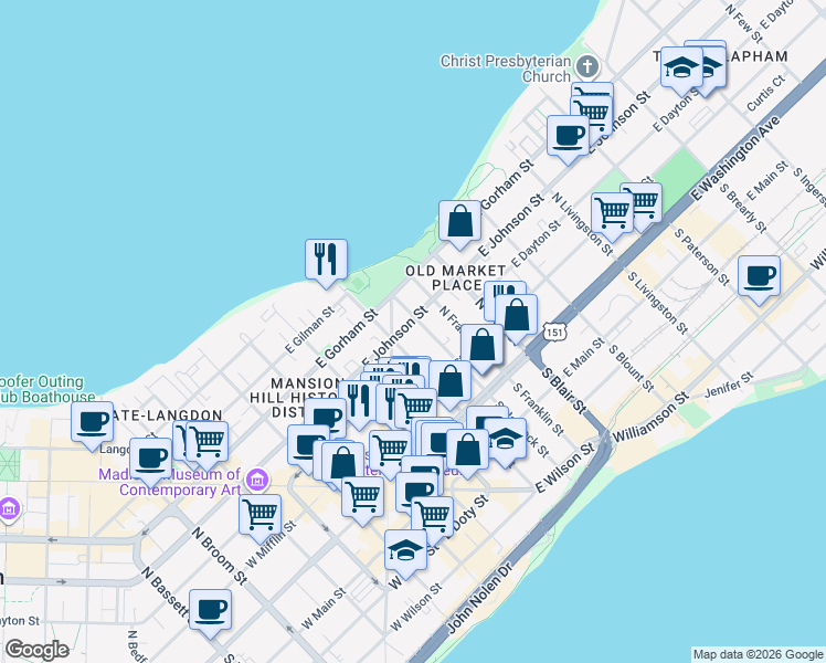 map of restaurants, bars, coffee shops, grocery stores, and more near in Madison